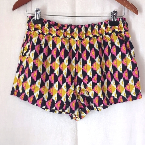 By Anthropologie Easy Traveler Shorts Women's Small Citron Geo Print Viscose - Picture 1 of 6